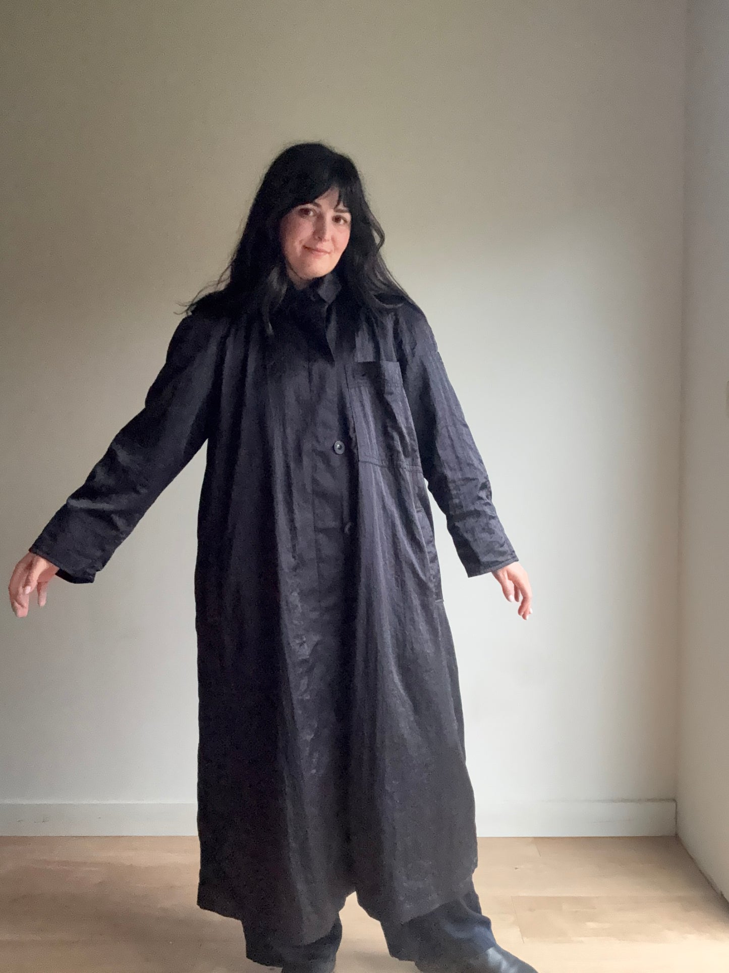 Satin Black Trench Mac, XL