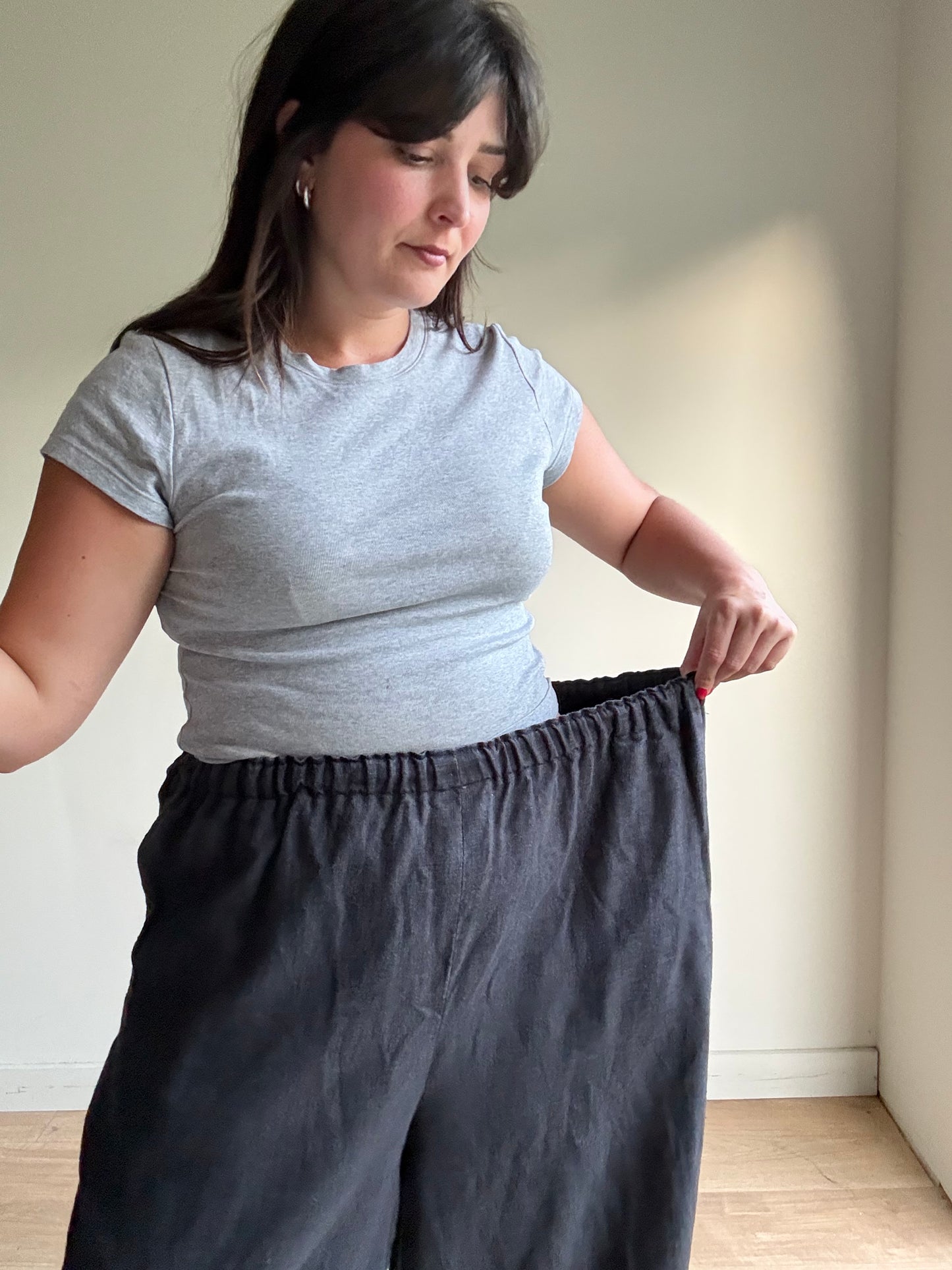Linen Barrel Leg Trousers, L-XL