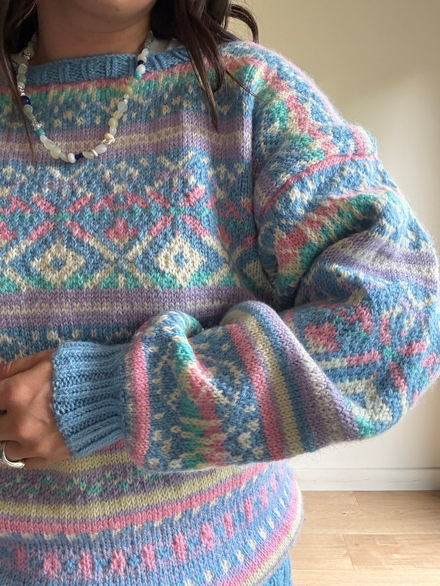 Pastel Handknit Chunky Patterned Jumped, XL