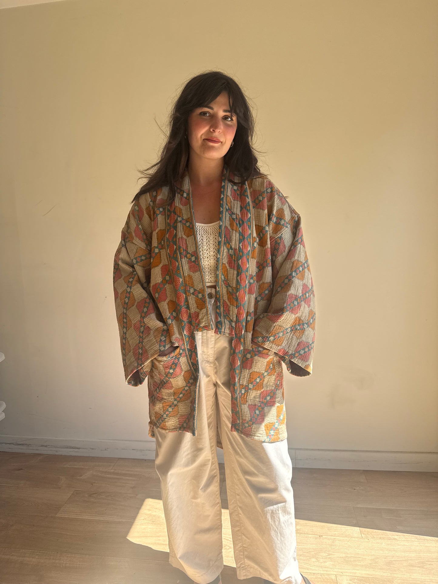 Kantha Cotton Kimono Shape Jacket, One Size