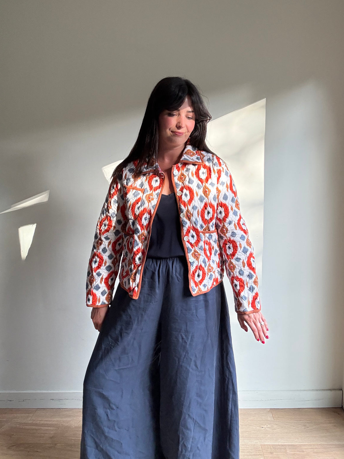 Cotton Ikat & Stripe Quilted Jacket, S