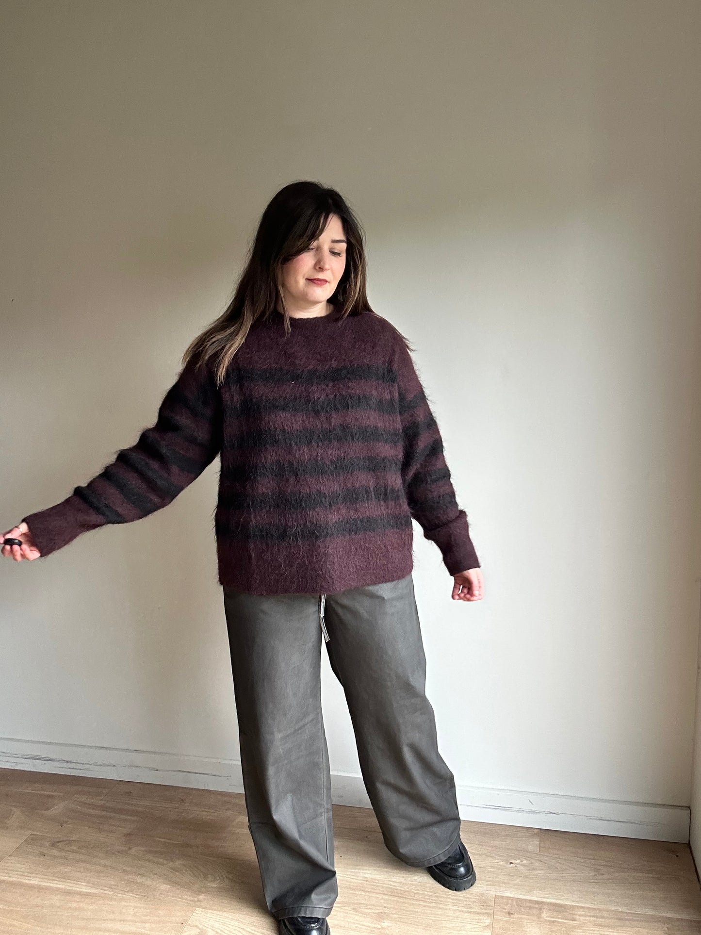 Cos NEW Mohair Merino Burgundy Stripe Jumper - S