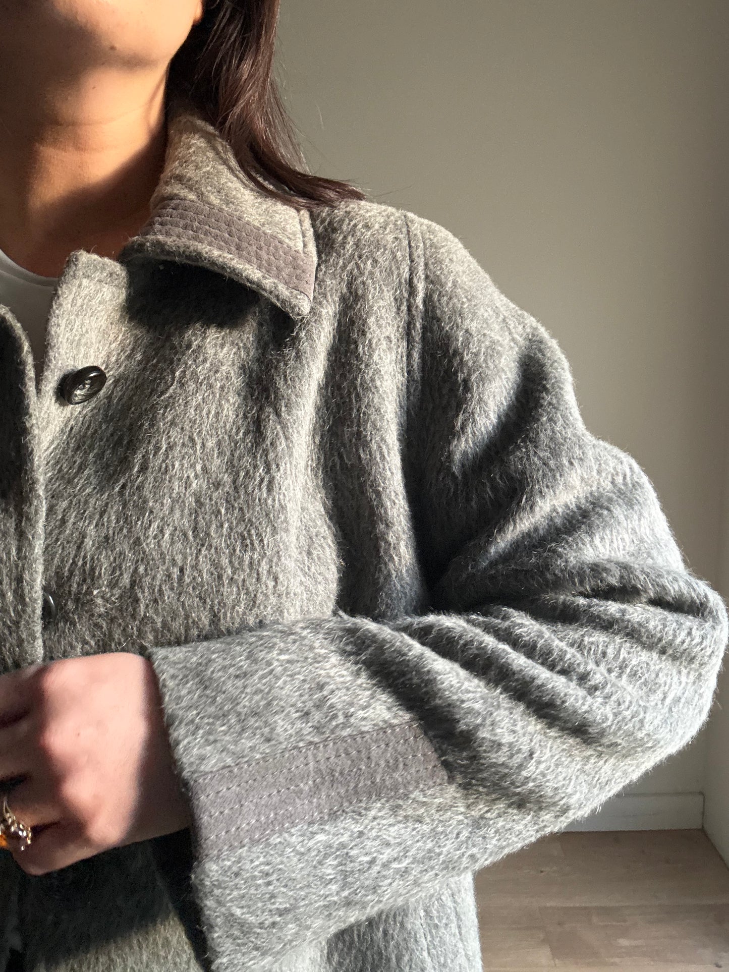 Vintage Mohair Grey Coat, Size M/L