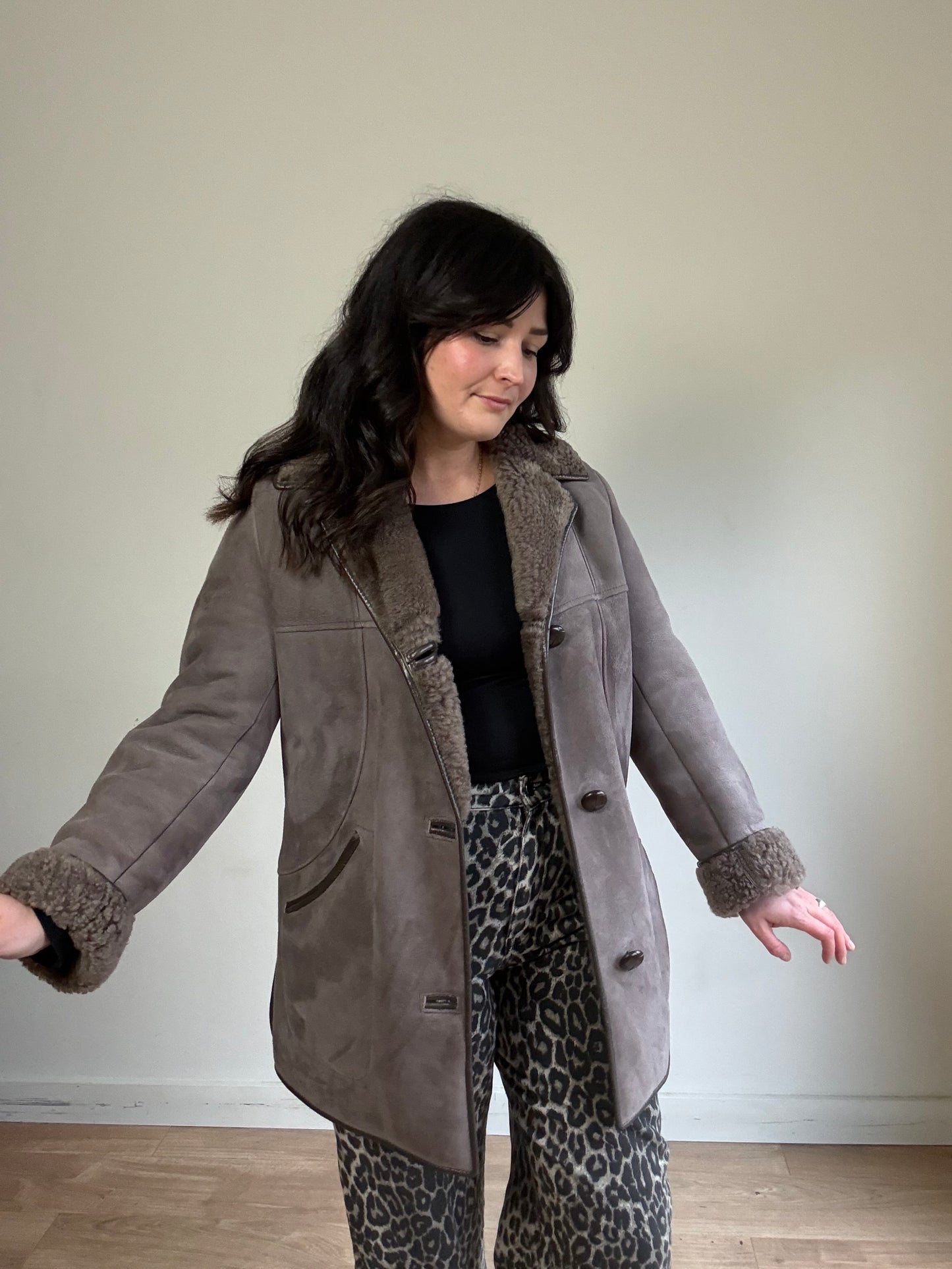 Vintage Genuine Shearling & Suede Coat, M/L