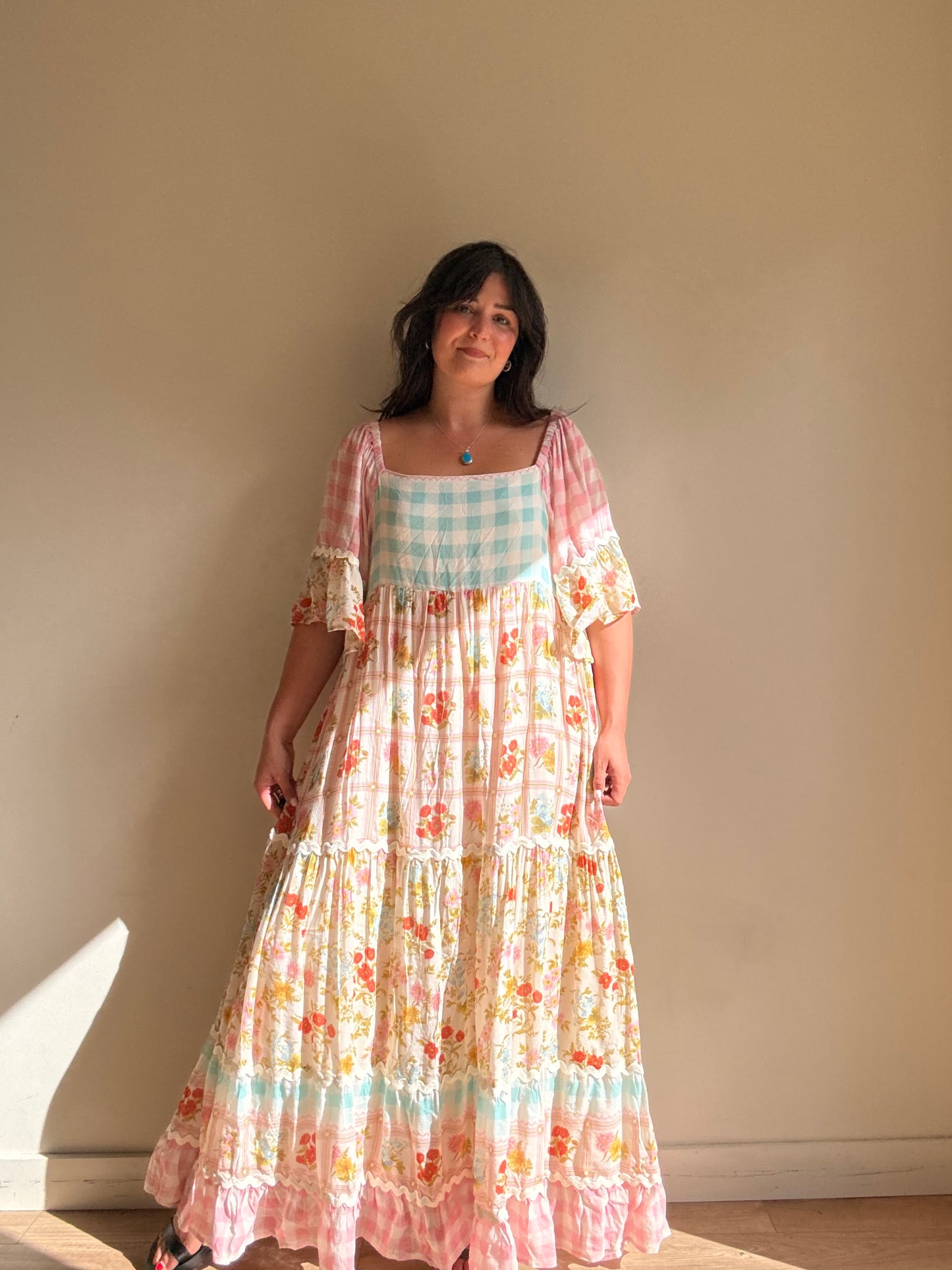 SPELL Floral and Gingham Floaty Dress, XXL