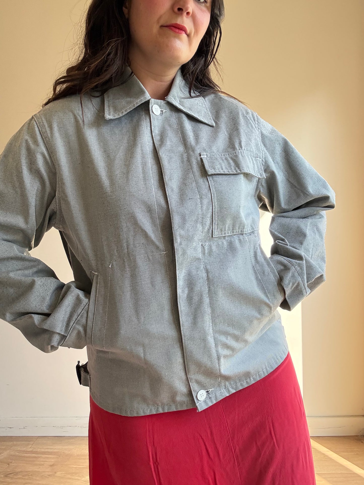 French Workwear Cotton Button Up Jacket, L