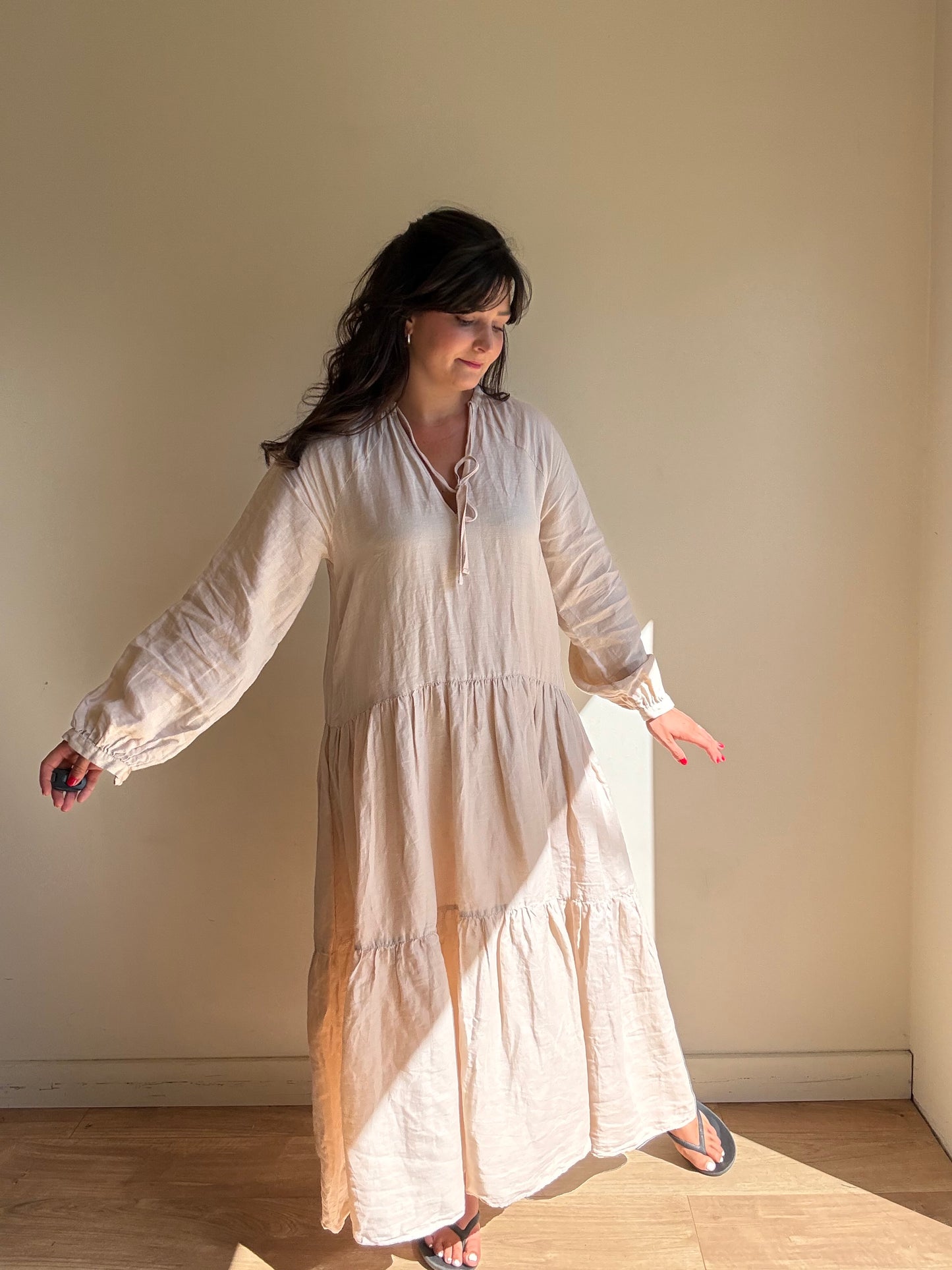 Blush Arket Linen Tiered Floaty Dress, S/M