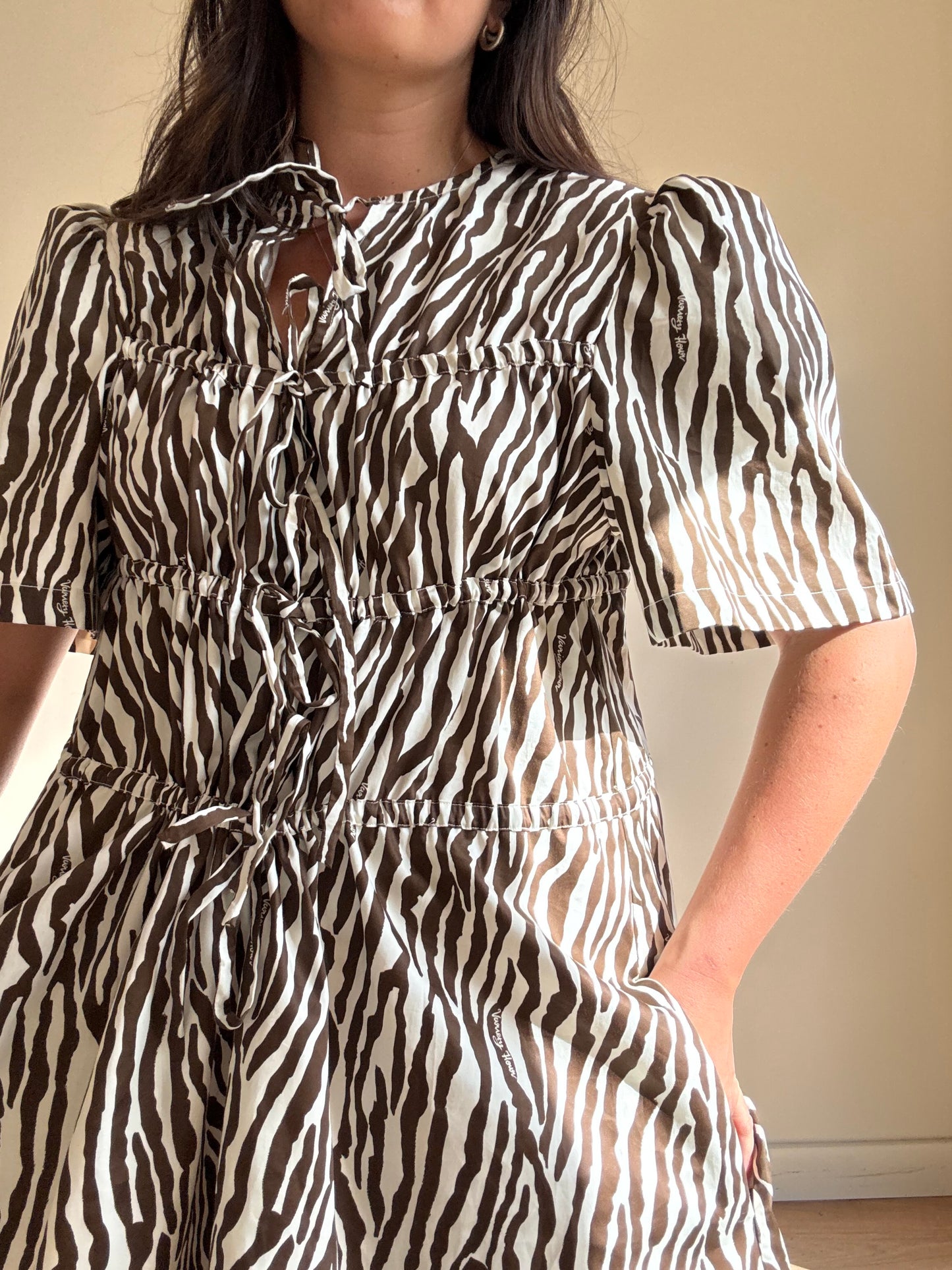 Variety Hour Zebra Tie Up Mini Dress, XL