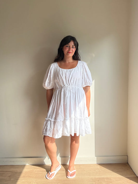 Pure Cotton Embroidered Tiered Dress, L