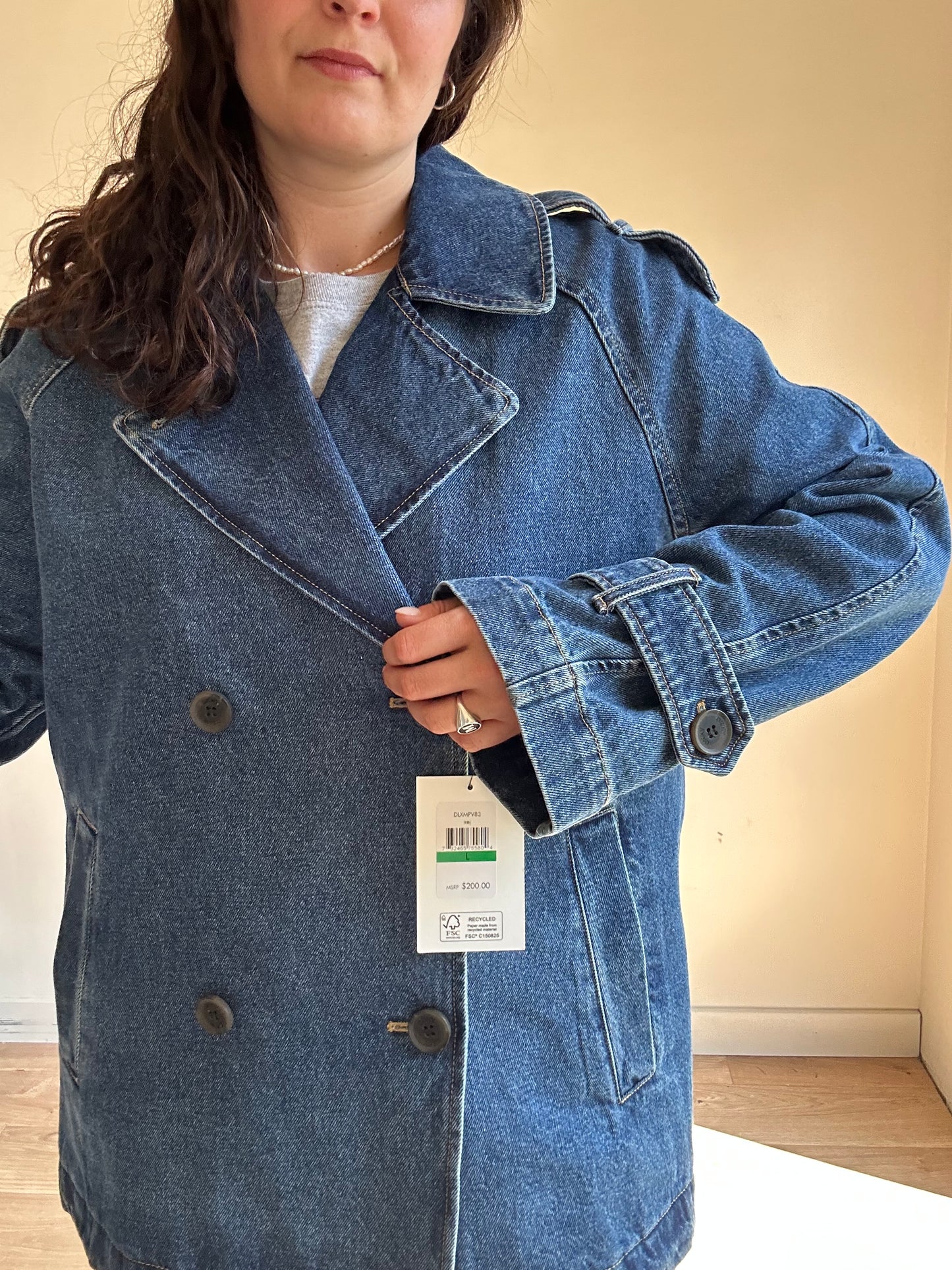 DKNY NEW Collared Denim Jacket, L