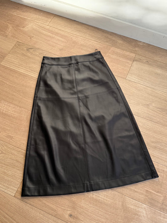 Brown M&S Faux Leather A-Line Skirt, 8