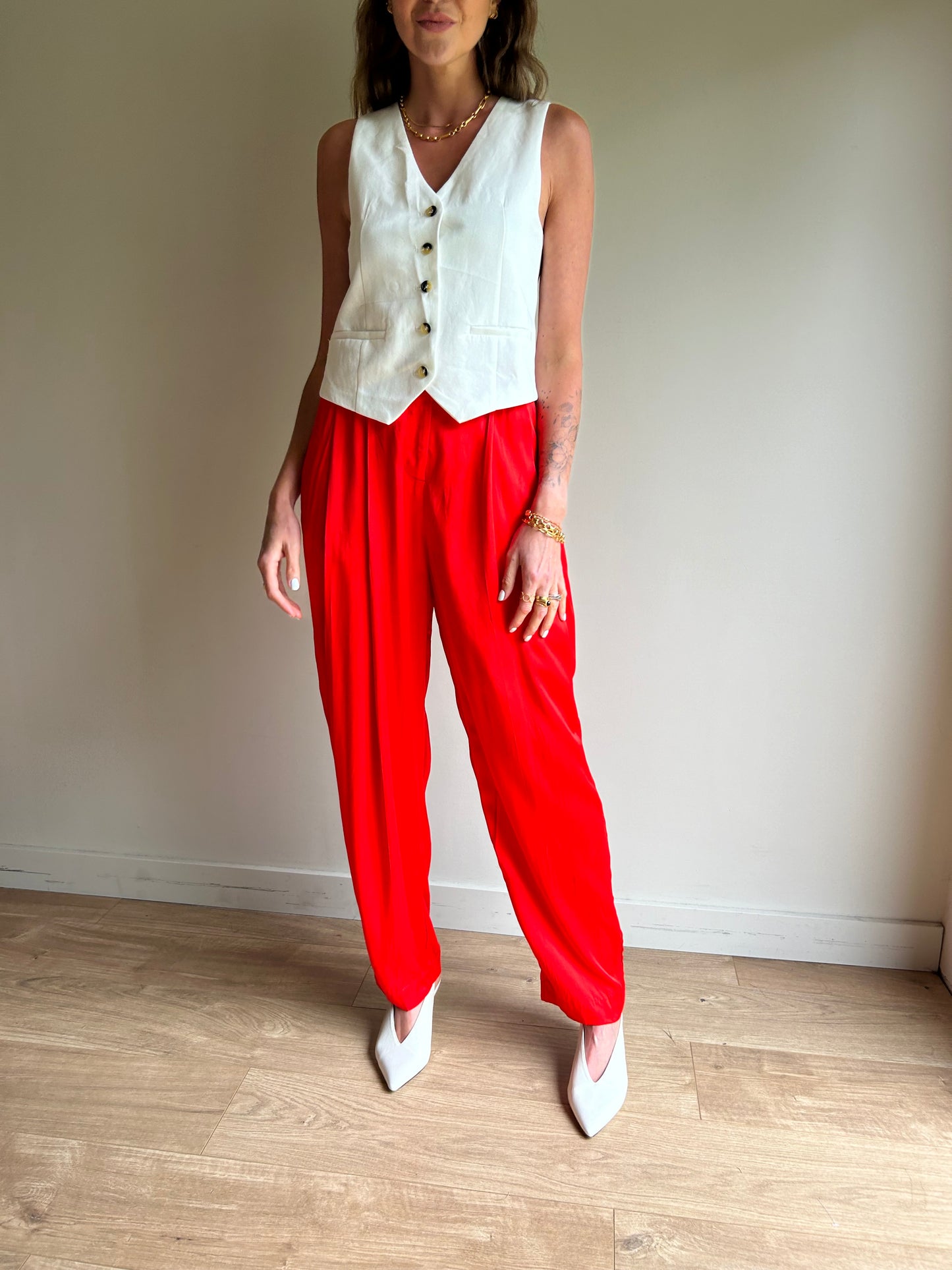 Red H&M Satin Tailored Trousers, 6