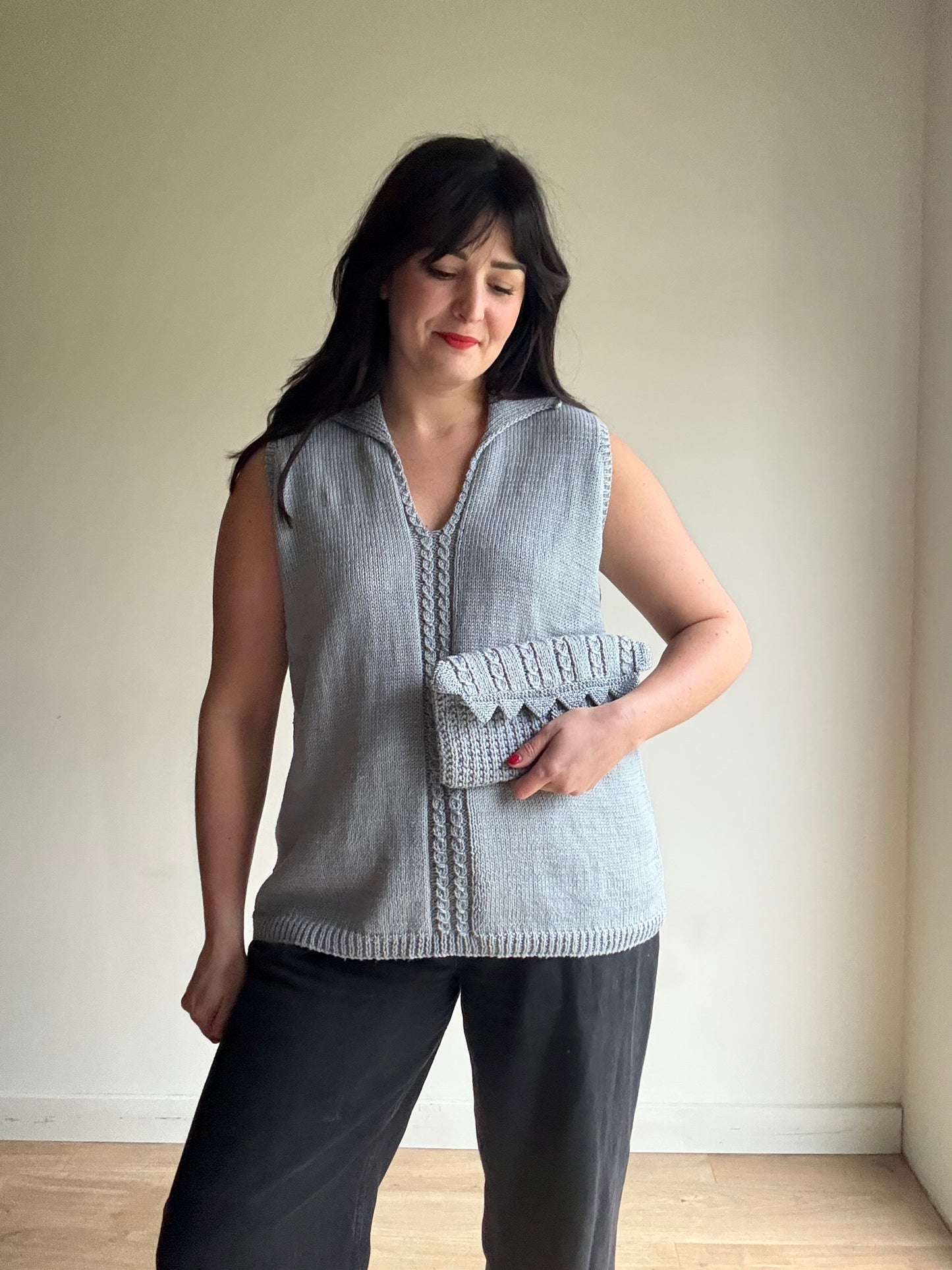 Handknit Silver Knitted Clutch Bag, O/S