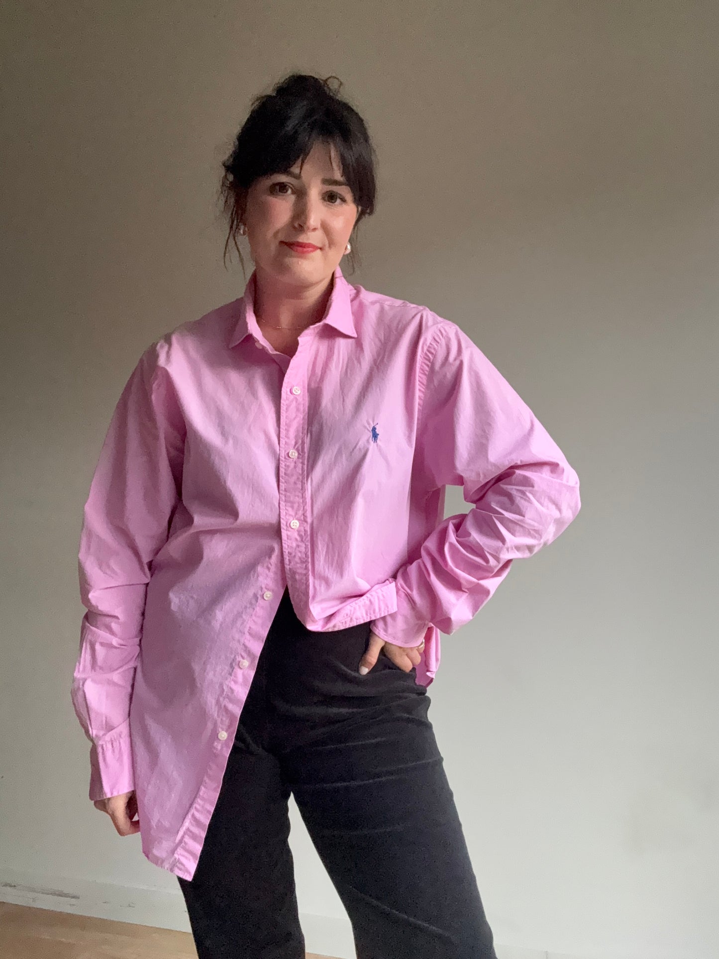 Pink & Navy Polo Ralph Lauren Cotton Classic Shirt, L