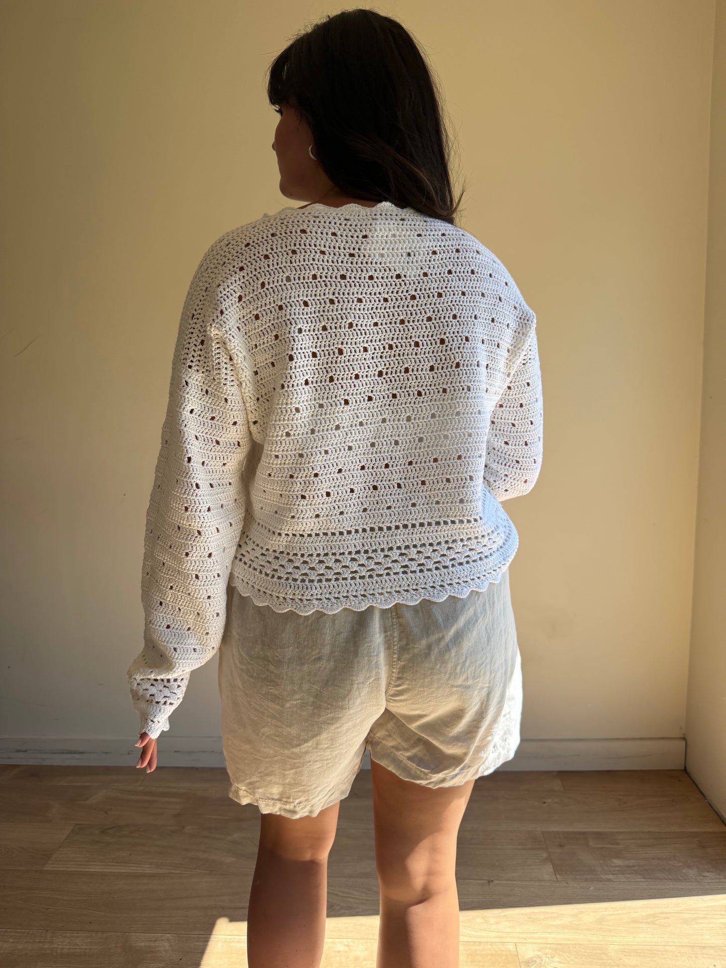 Vintage Handknit Crochet Cardigan, M/L