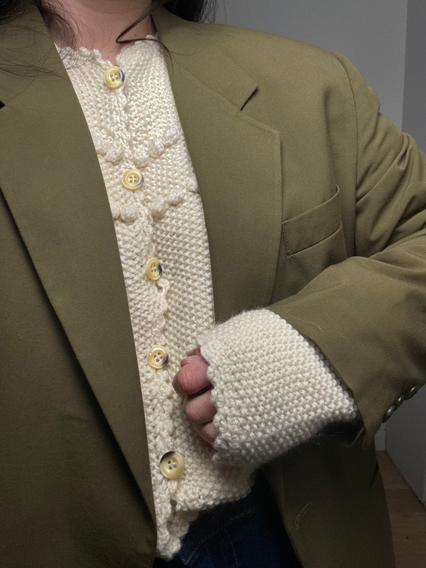 Handmade Popcorn Button Up Cardigan, L