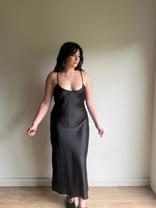 Zara Satin Scoop Back Slip Dress, L