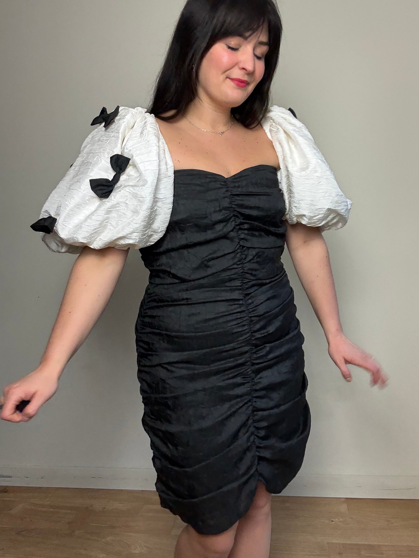 Vintage Jaqui Designs Bow Puff Sleeve Cocktail Dress, 12-14