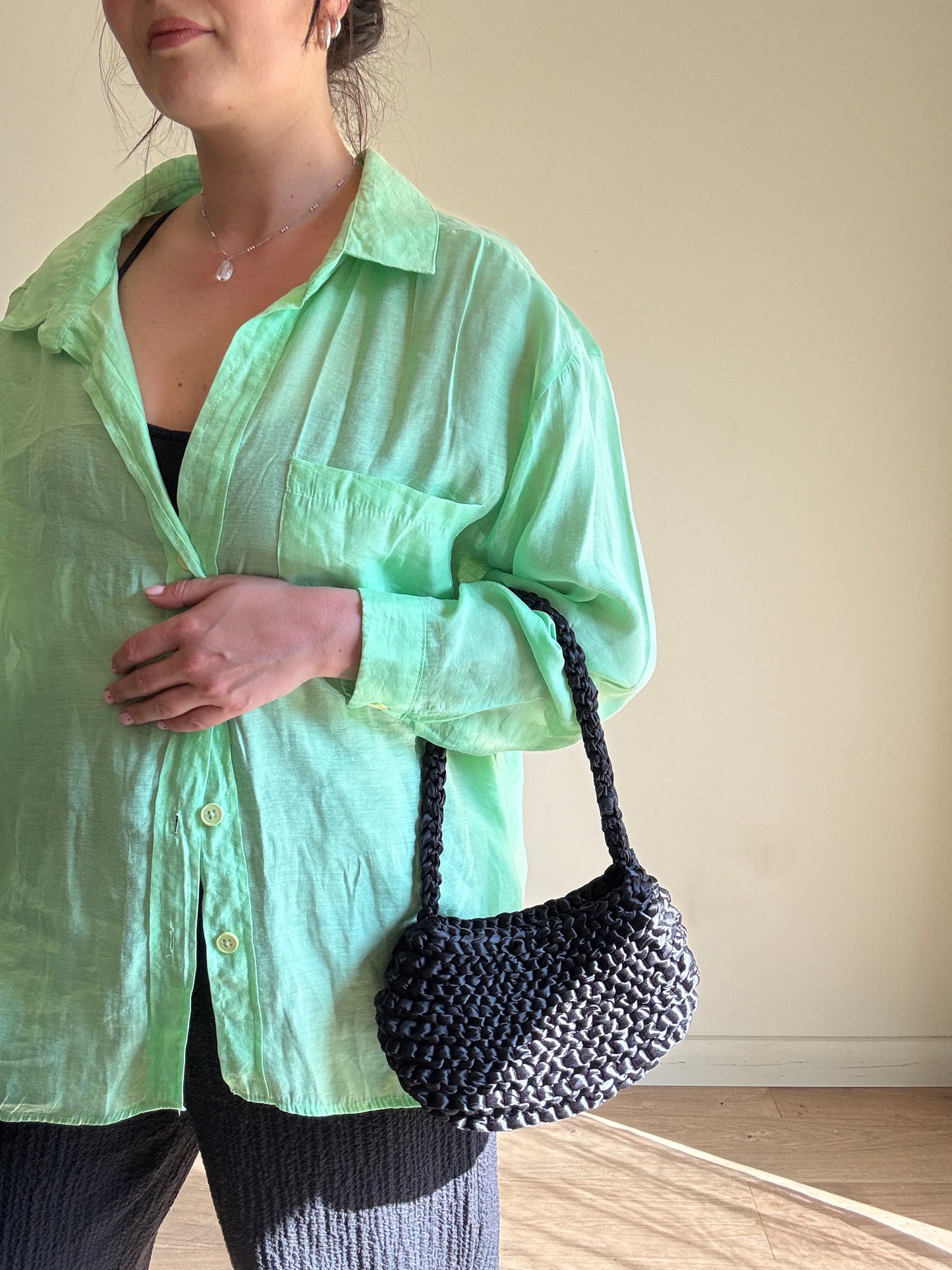 Black Handmade Woven Bag, Mini