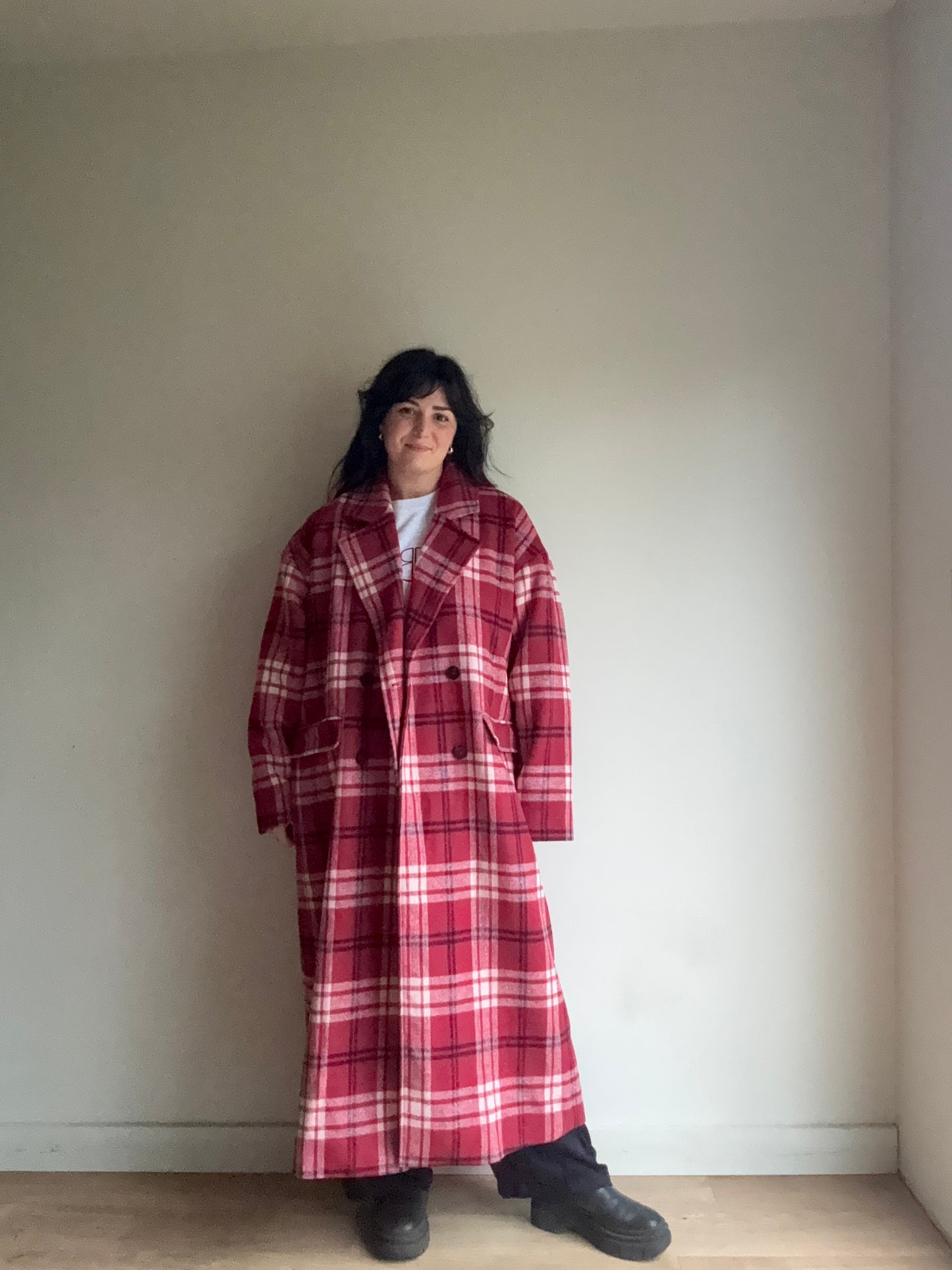 Nobody's Child NEW Check Longline Wool Mix Coat, L-XL
