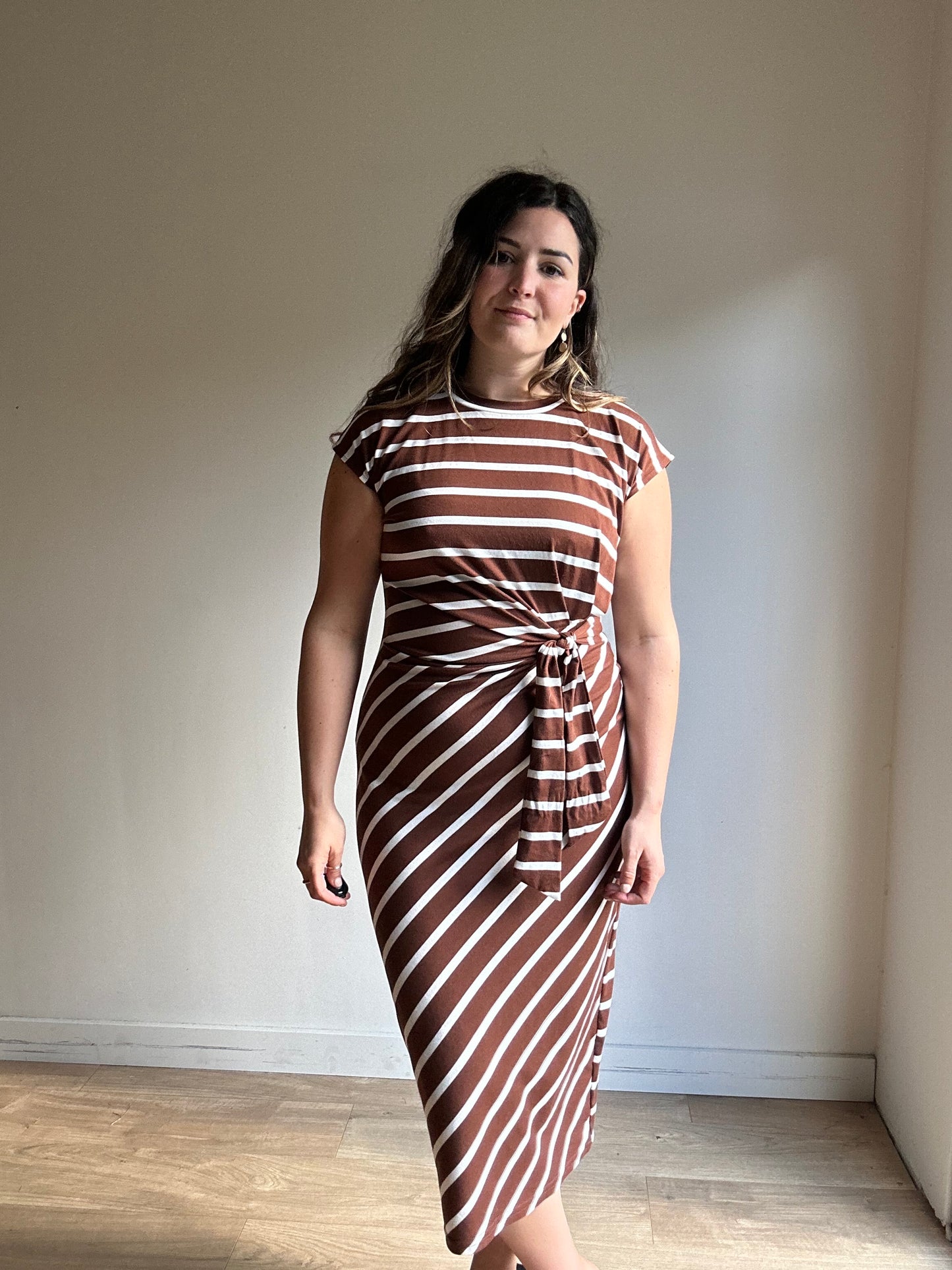 Brown Jersey Stripe Midi Dress, M