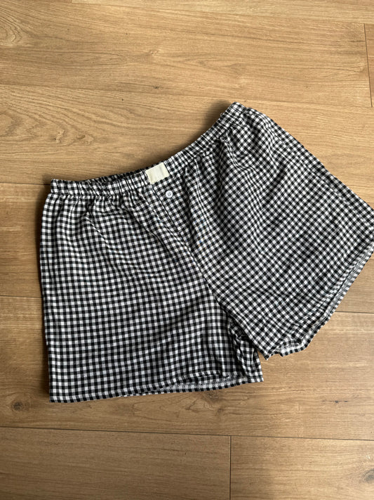 Black Gingham Boxer Style Shorts, L