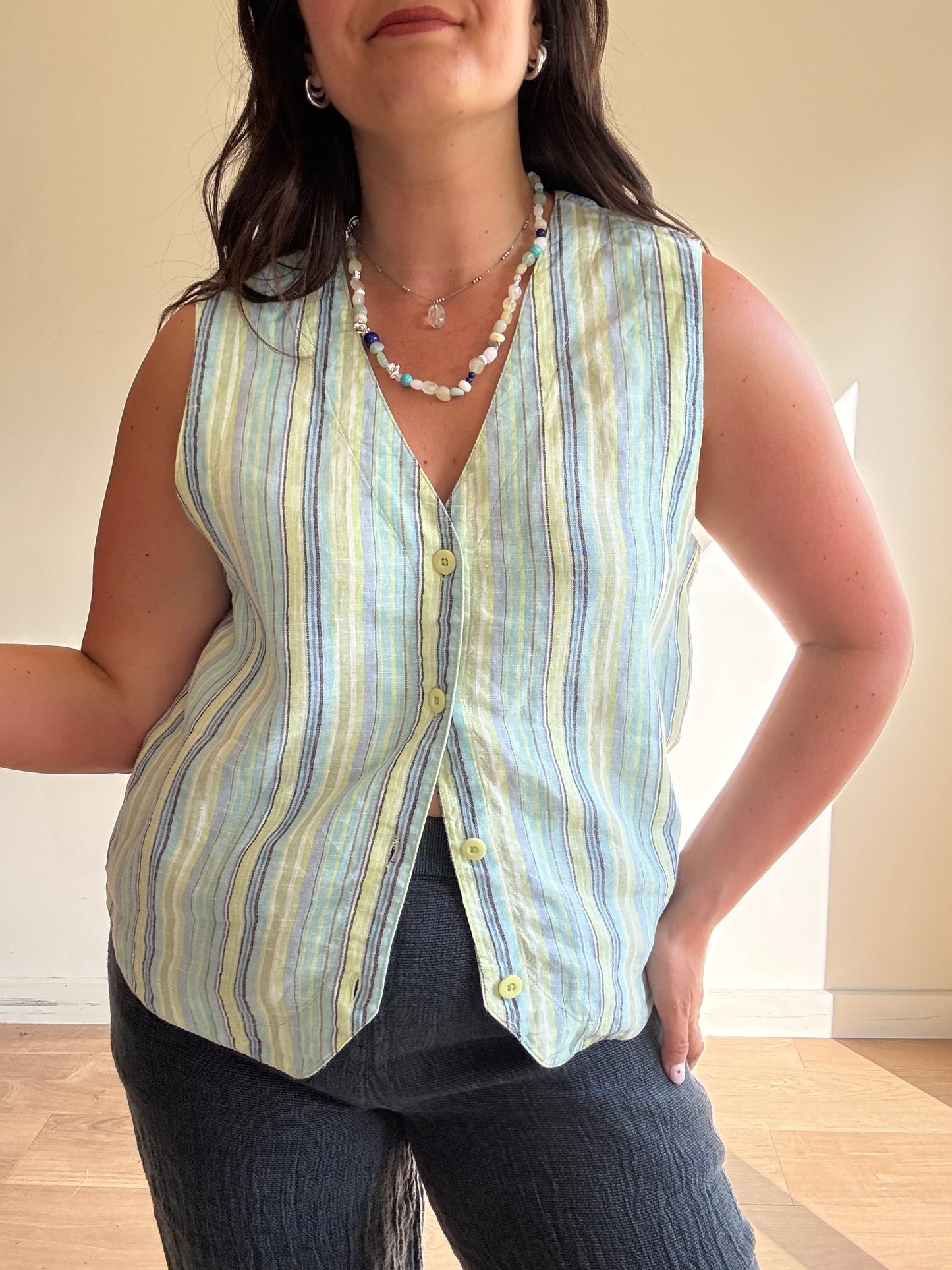 Vintage Orvis Pure Linen Stripe Waistcoat, M