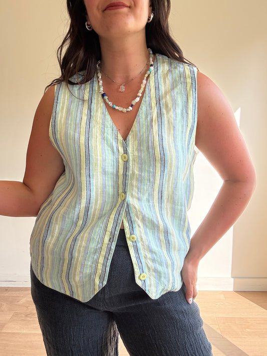 Vintage Orvis Pure Linen Stripe Waistcoat, M