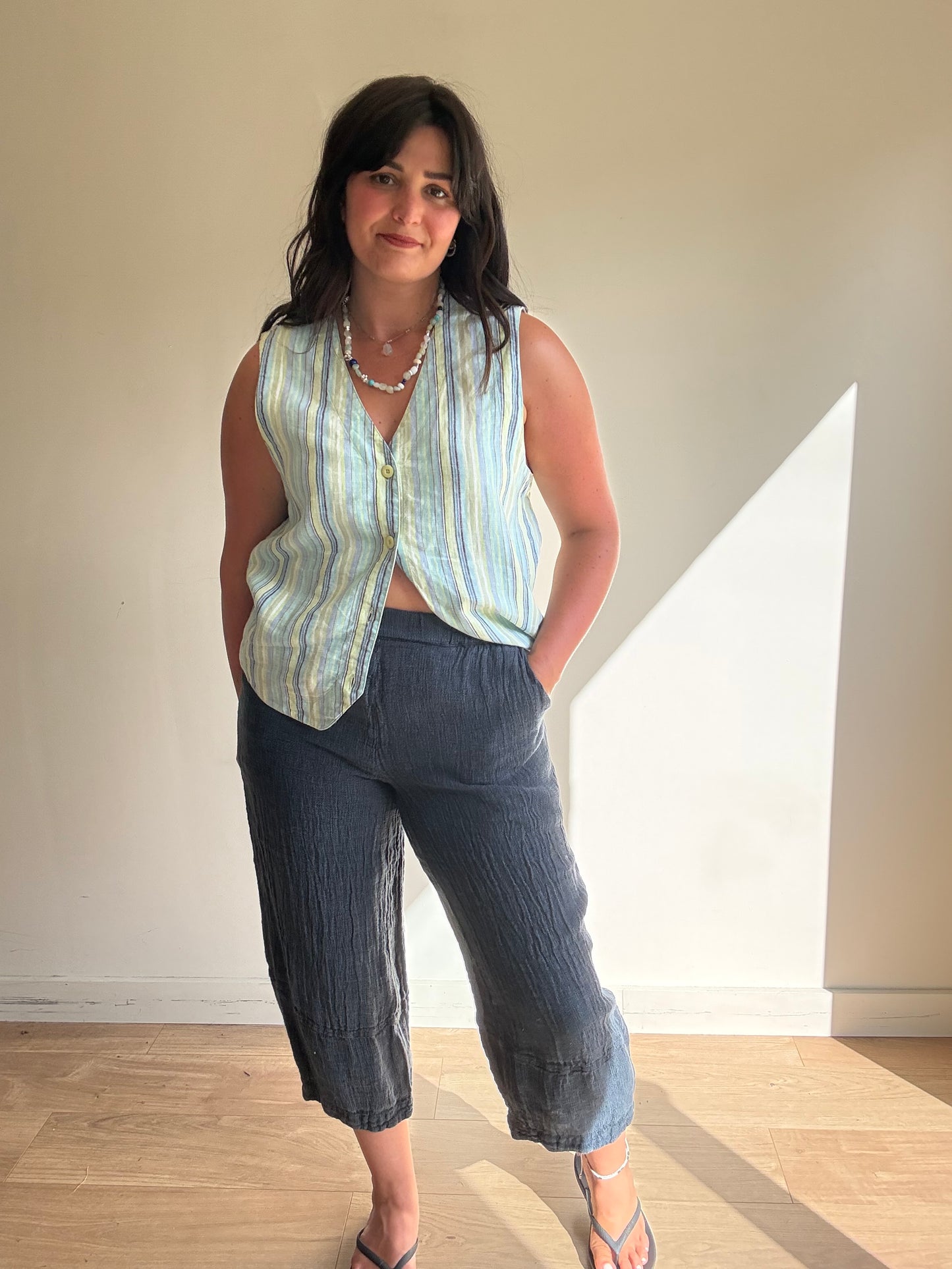 Vintage Orvis Pure Linen Stripe Waistcoat, M