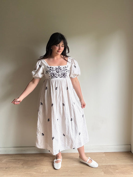 Grid Print Embroidered Dress, 10/12