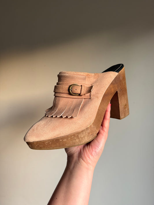 Rachel Comey Suede Tassel Mule Clog Heels, 40
