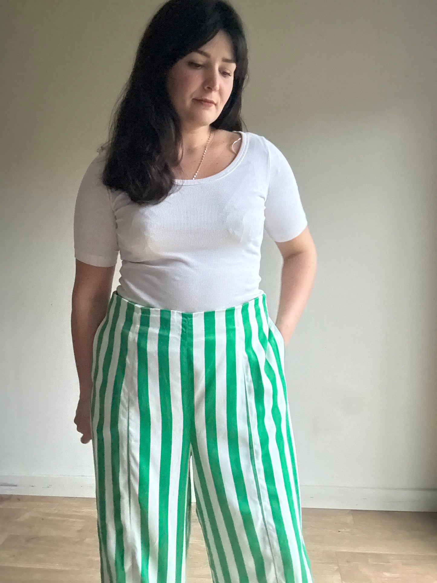 Boden Stripe Satin High Waist Trousers, 16