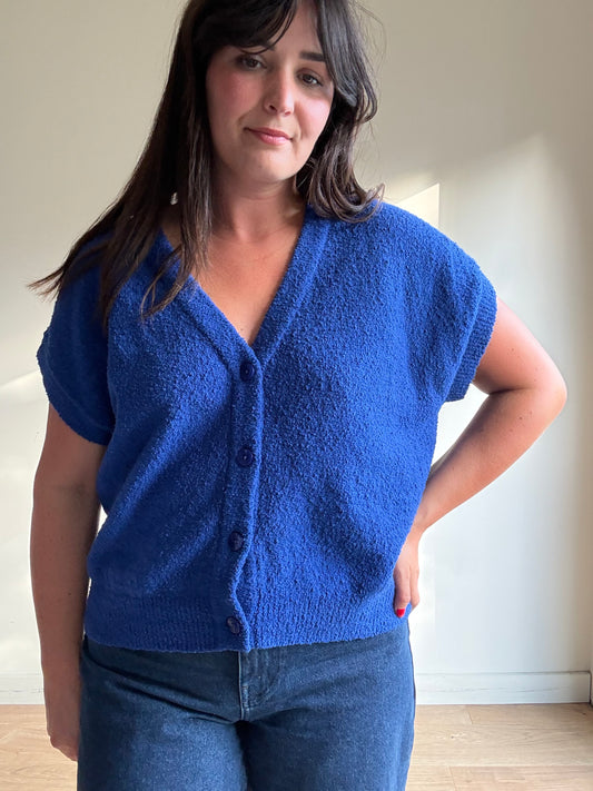 Bright Blue Boucle Cardigan, M