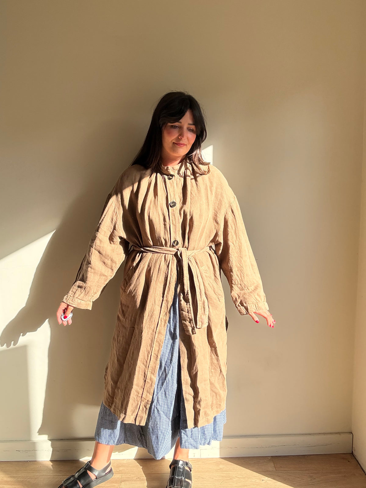 Zara Linen Button Up House Coat, M/L