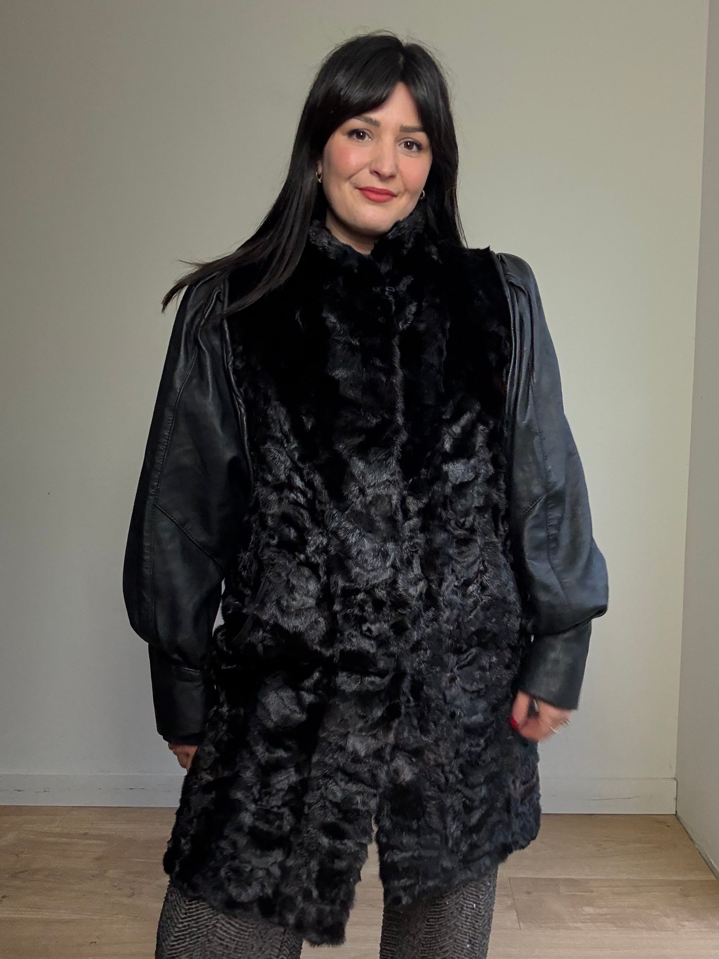 Vintage Fur & Leather Coat, L-XL