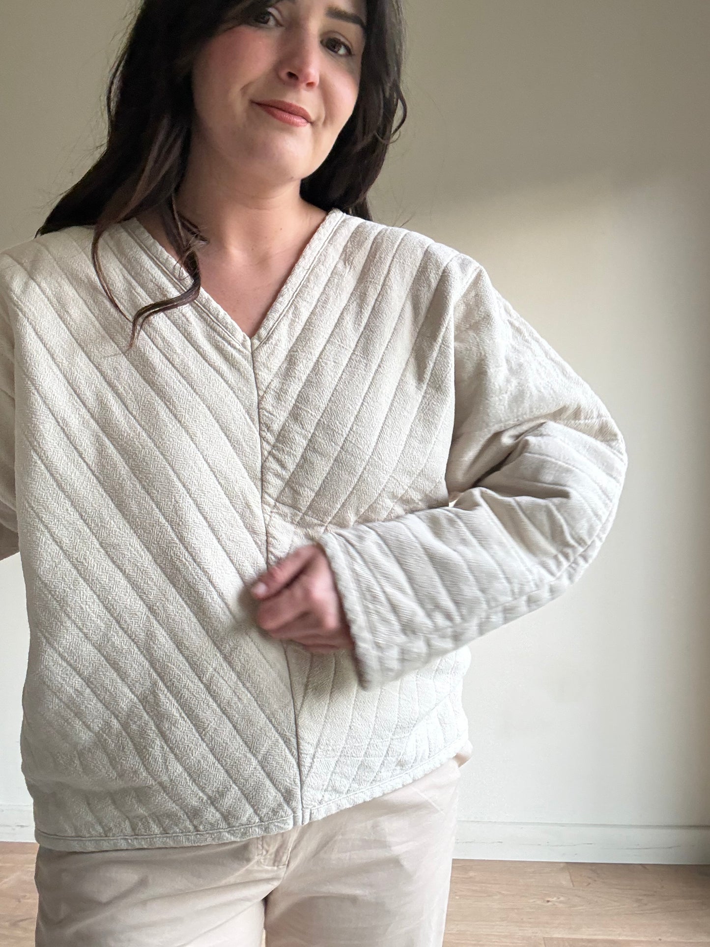 Black Crane Quilted Stripe Jumper Top, L