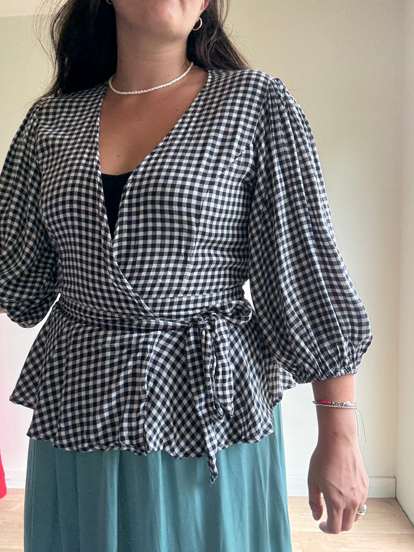 Ganni Gingham Wrap Blouse, 10-12