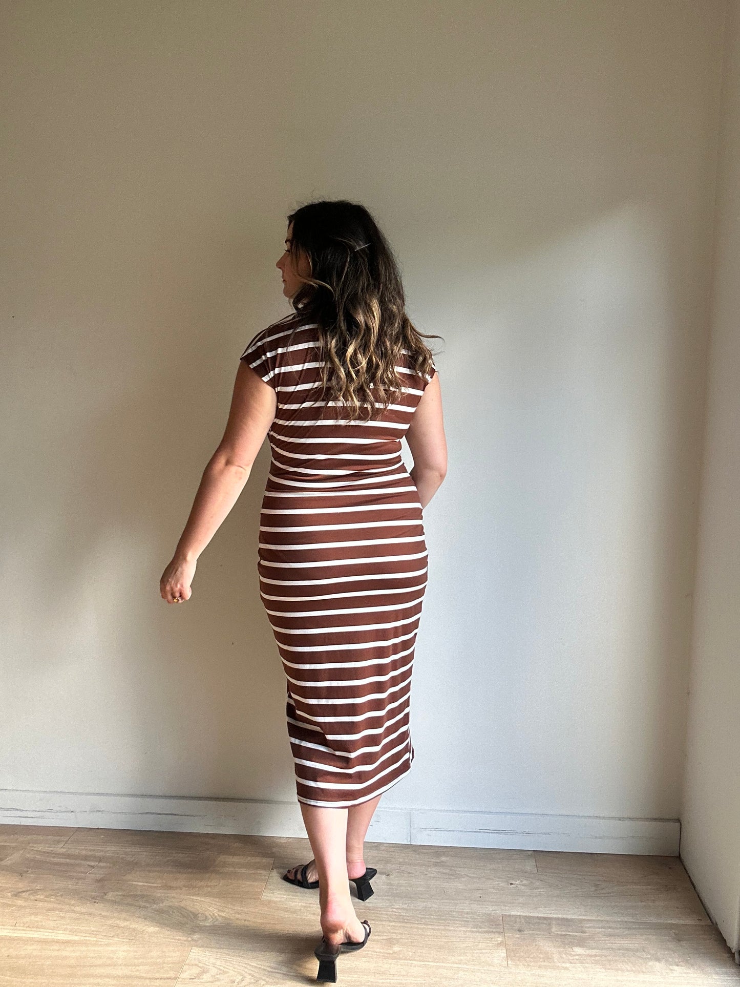 Brown Jersey Stripe Midi Dress, M