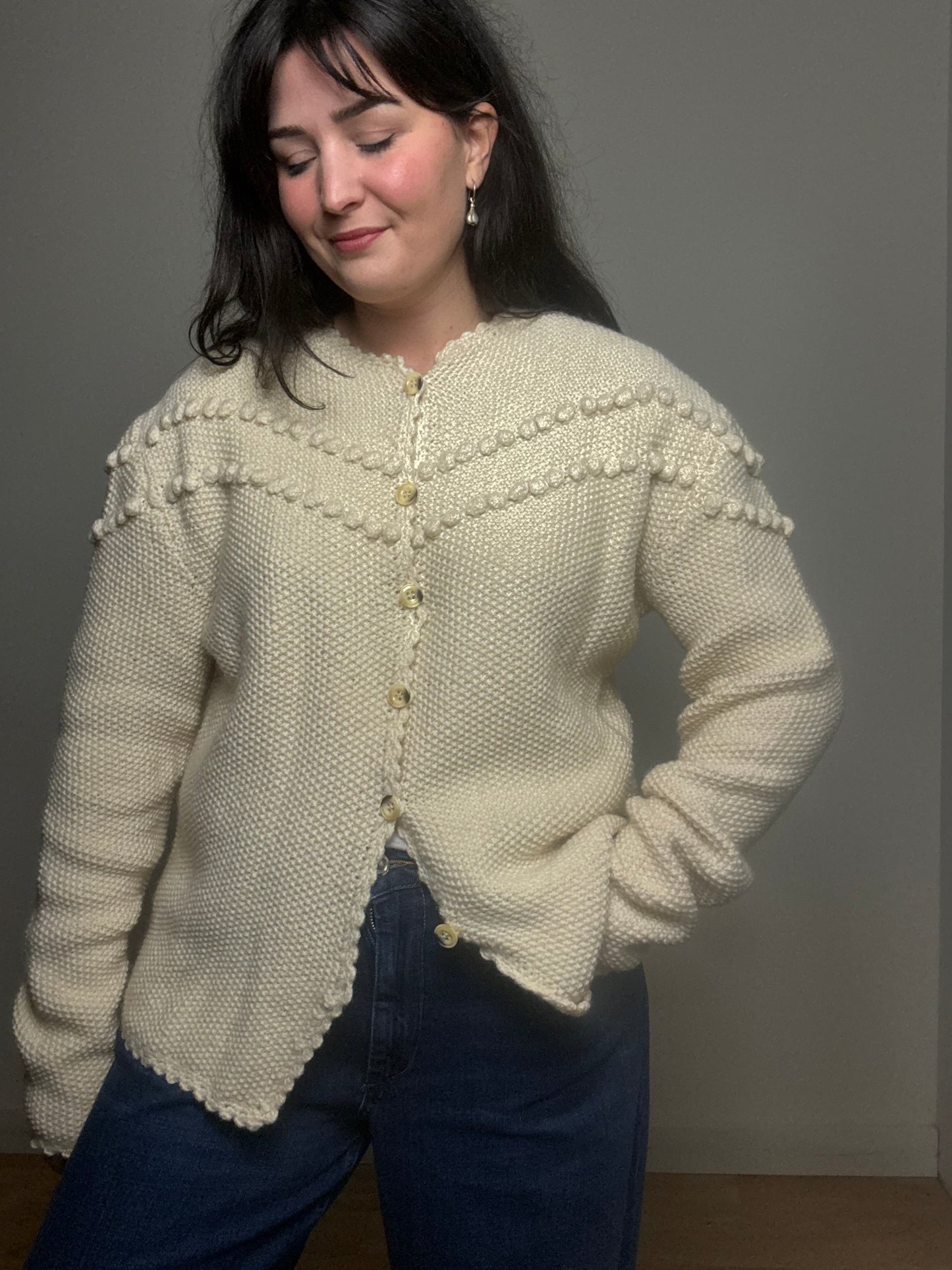 Handmade Popcorn Button Up Cardigan, L