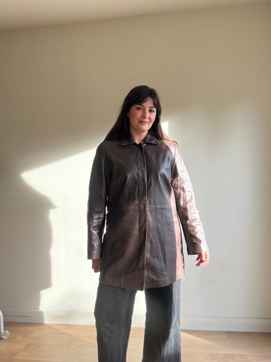 Brown Vintage M&S Butter Soft Leather Long Jacket, 12-14
