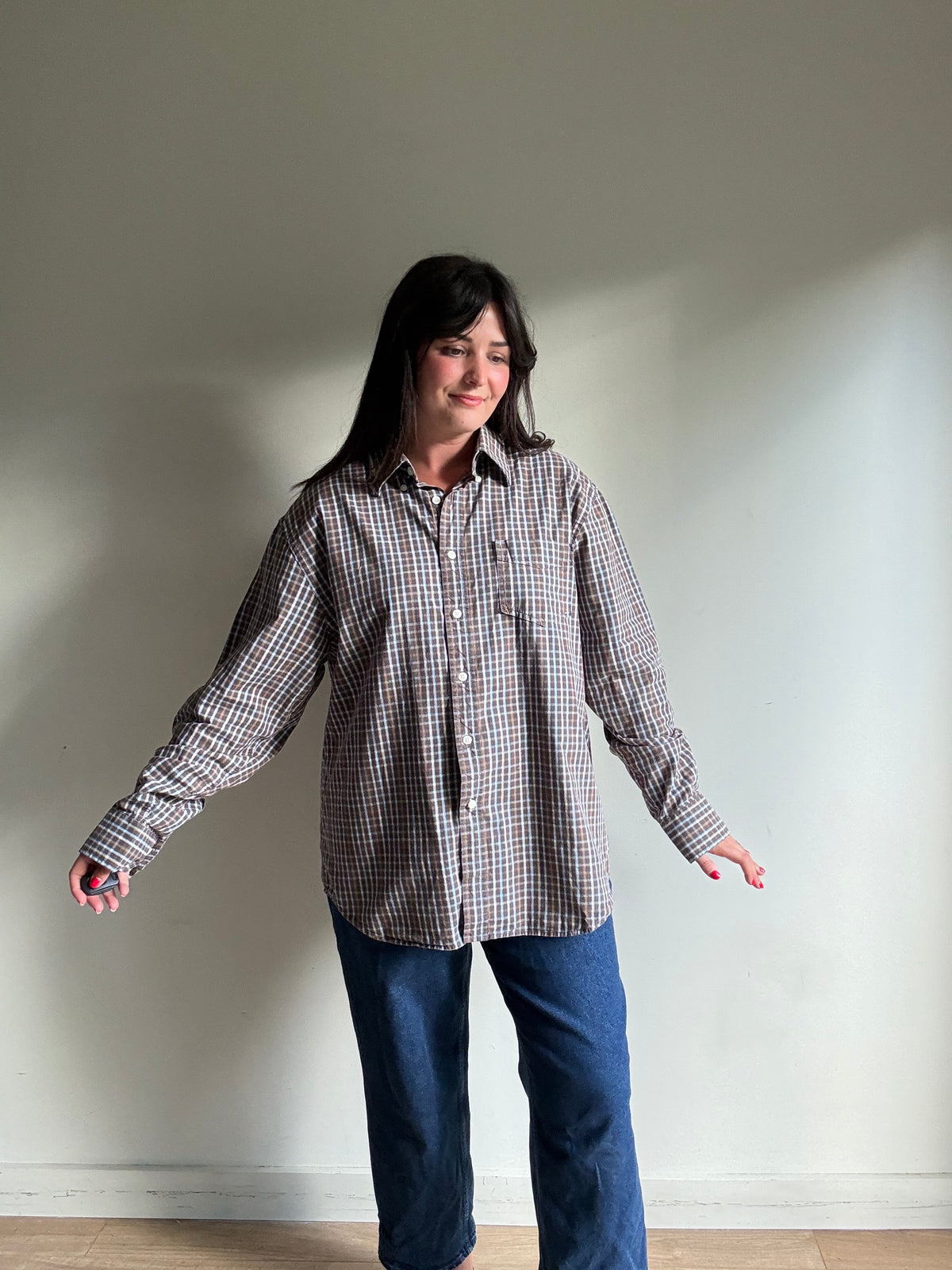 Vintage Checked Oversized Shirt, XL