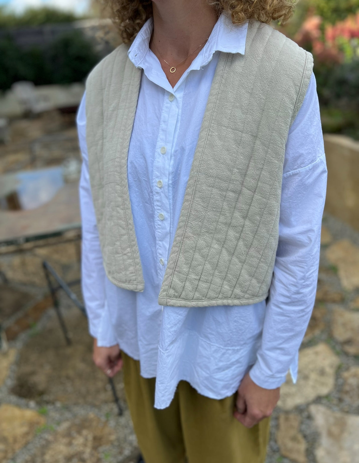 Black Crane Quilted Stripe Waistcoat Vest, XS/S