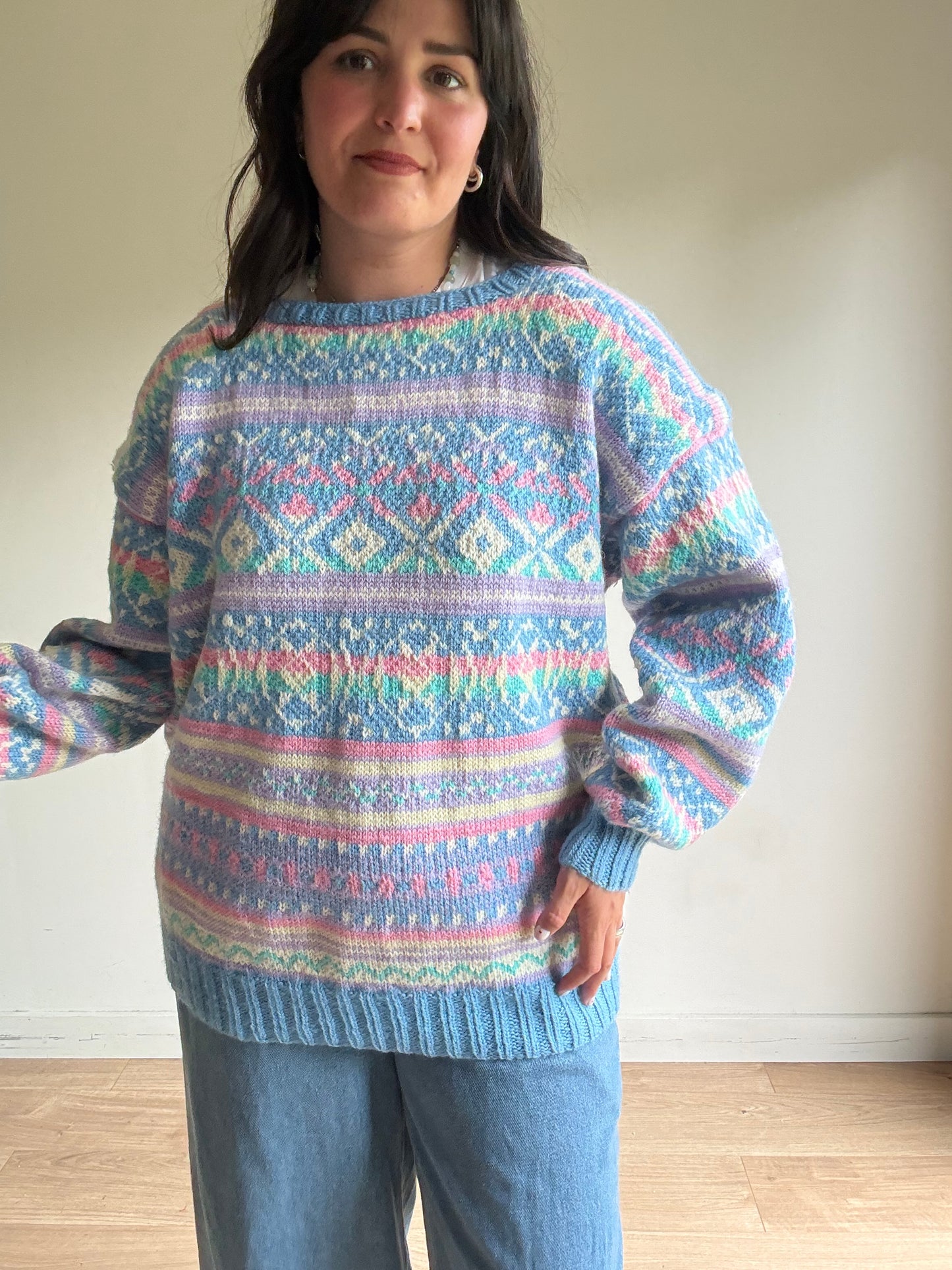 Pastel Handknit Chunky Patterned Jumped, XL