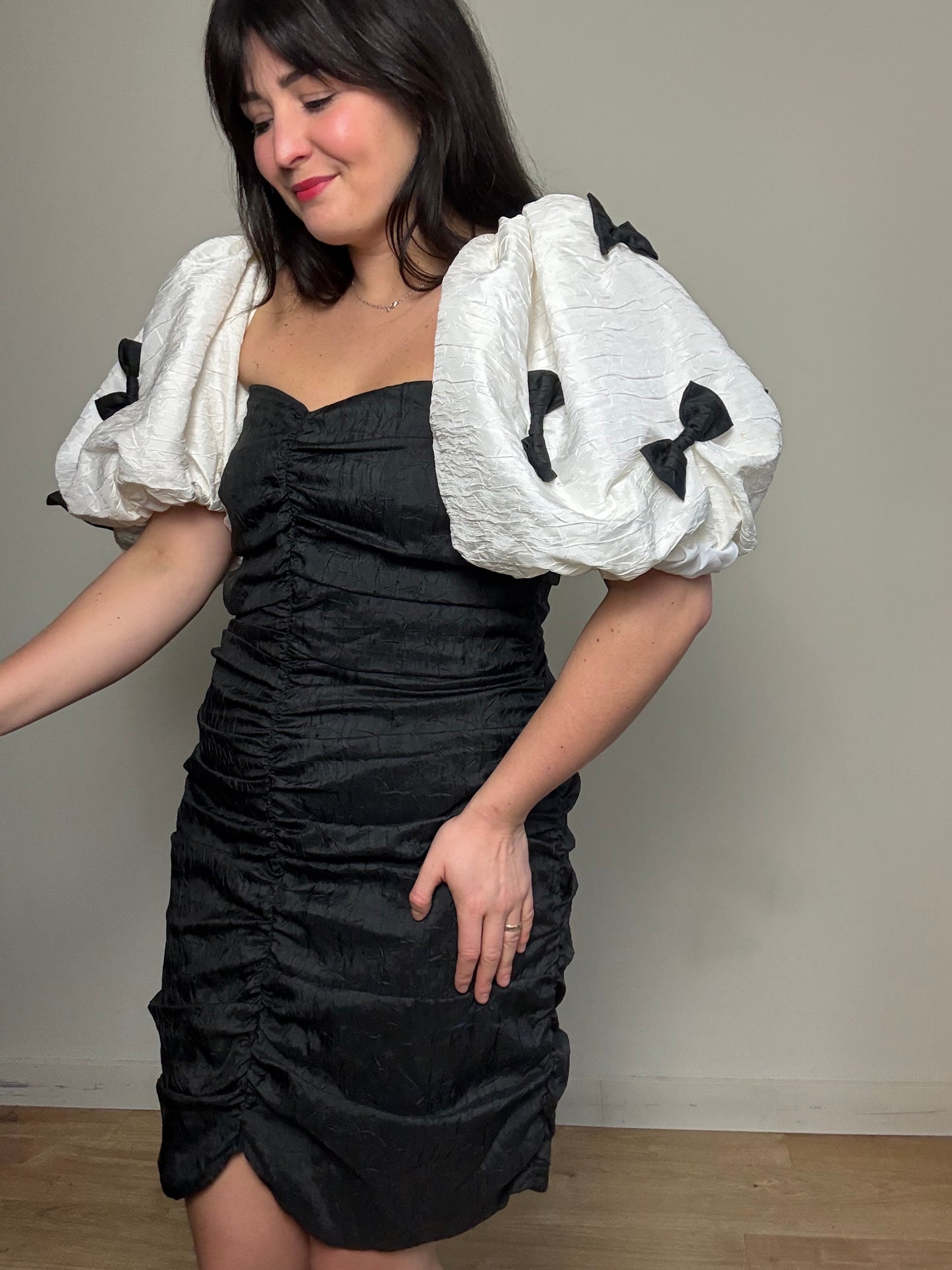 Vintage Jaqui Designs Bow Puff Sleeve Cocktail Dress, 12-14