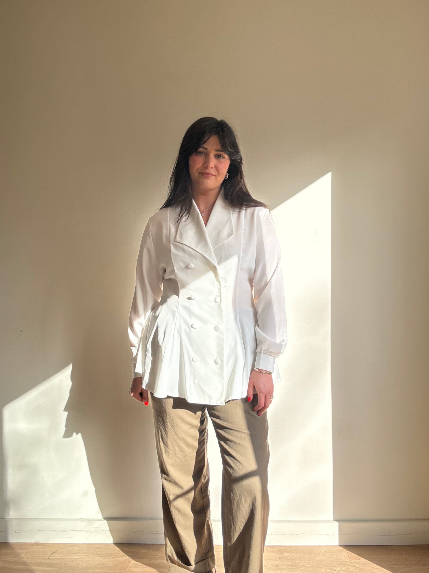 Vintage Button Up Tie Back Blouse, L