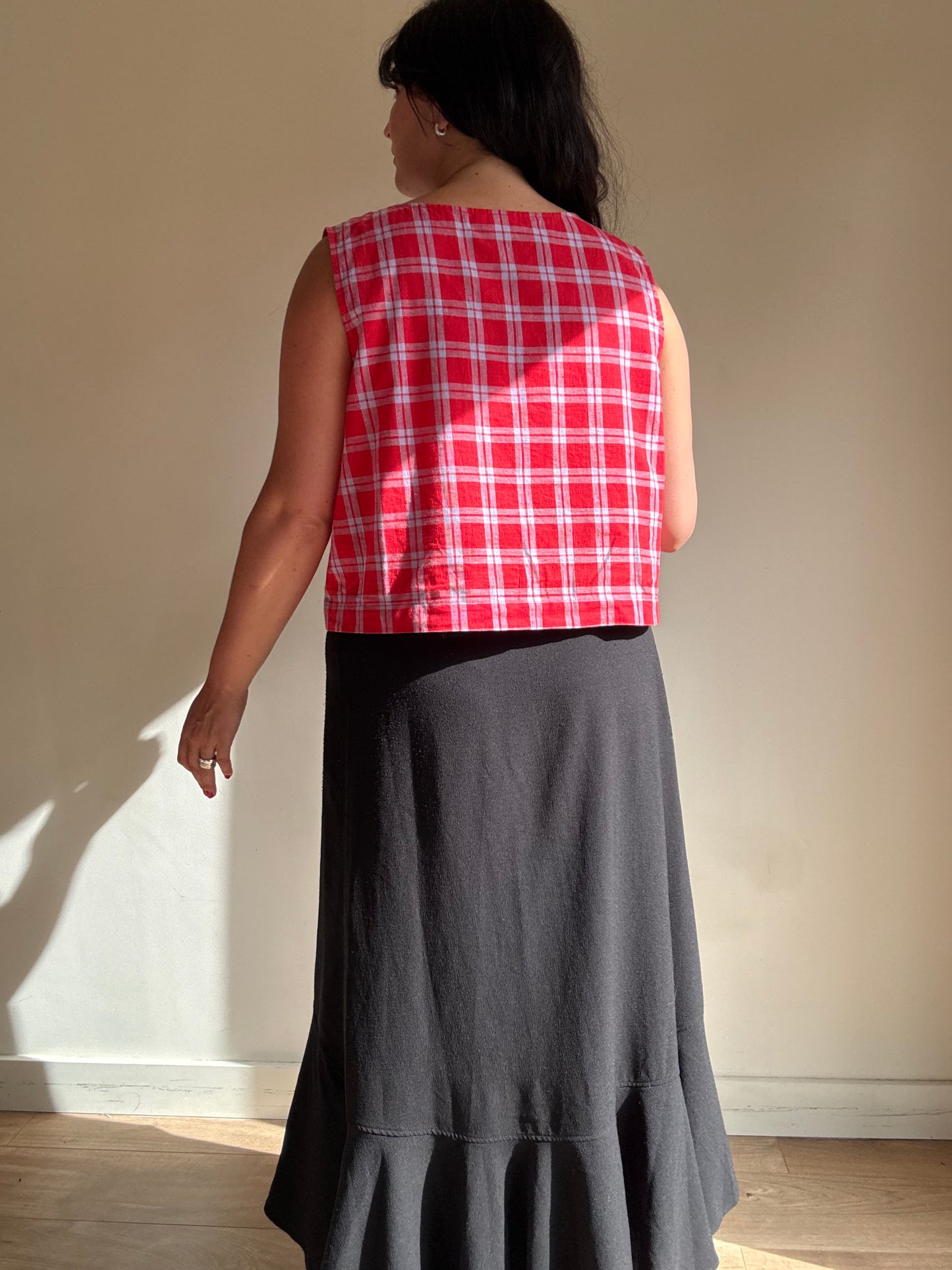 Check Beyond Nine Linen Top, XL