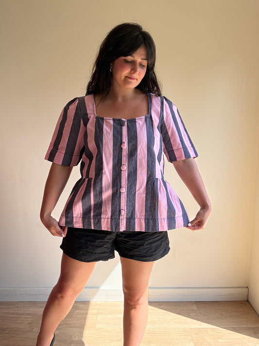 Damson Madder NEW Philly Peplum Stripe Blouse, 20