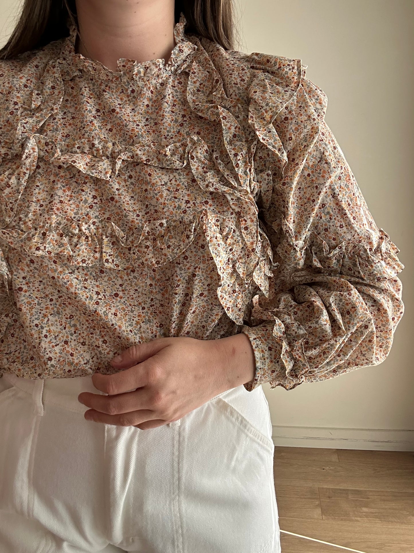 Sezane Emmy Frill Floral Blouse, 40