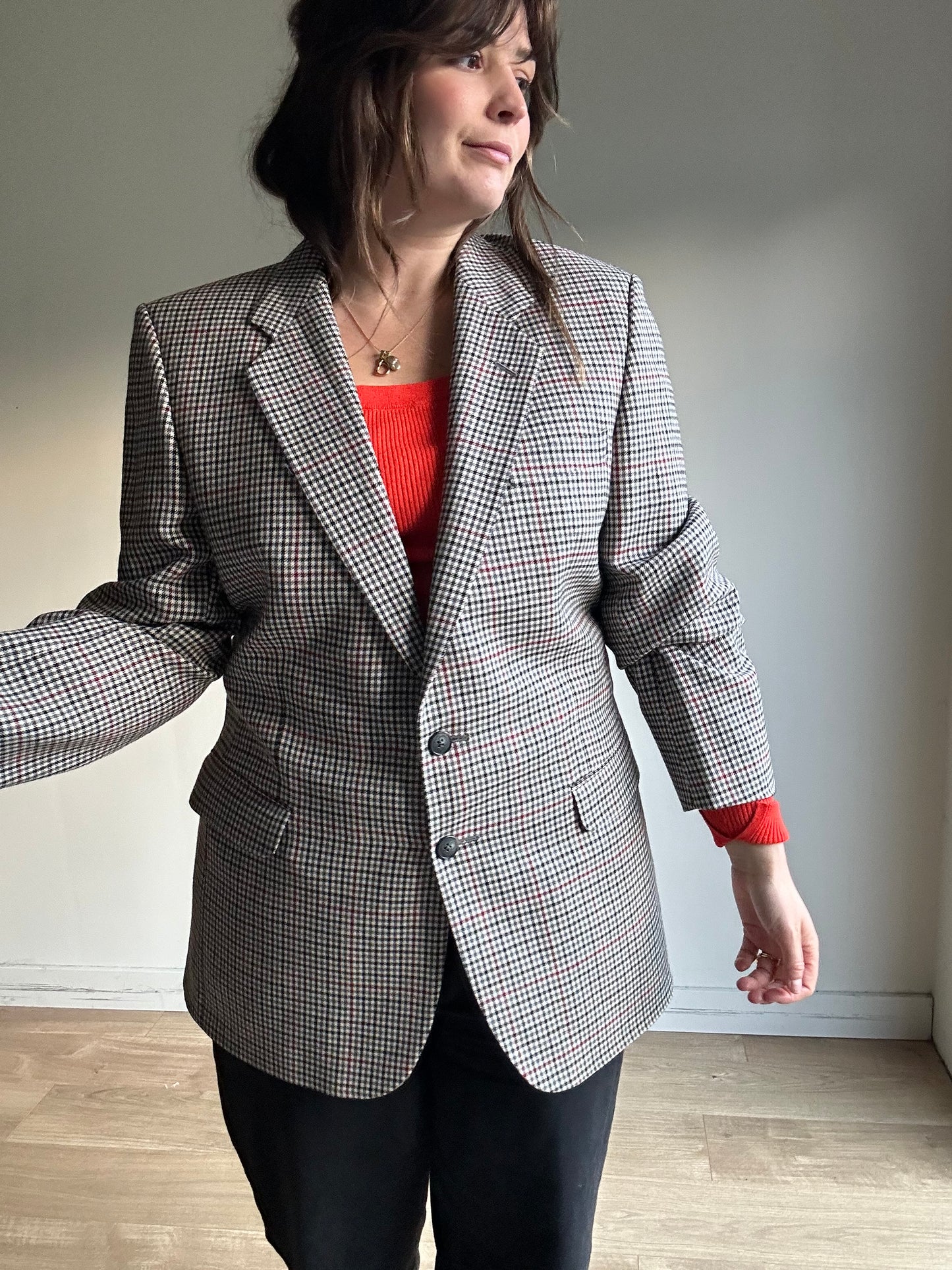 Vintage St Michael Pure Wool Houndstooth Check Blazer, 12