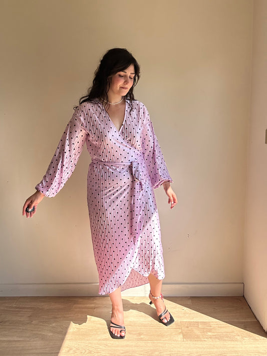 Polka Dot Crinkle Wrap Dress, S/M